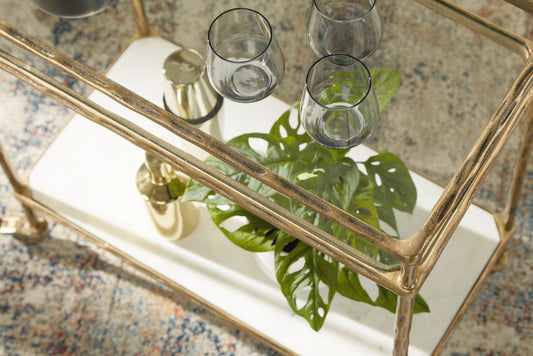 Plattfield - Antique Gold Finish - Bar Cart - Hornell Furniture Outlet