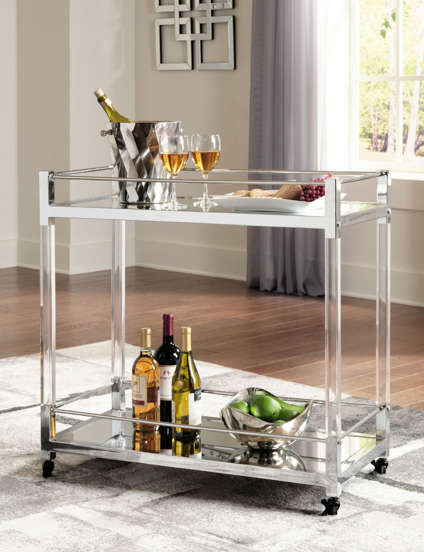 Chaseton - Clear / Silver Finish - Bar Cart - Hornell Furniture Outlet