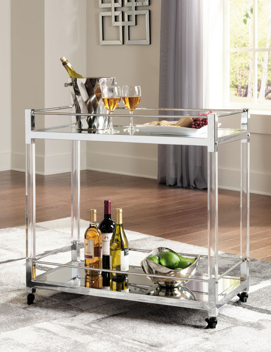 Chaseton - Clear / Silver Finish - Bar Cart - Hornell Furniture Outlet