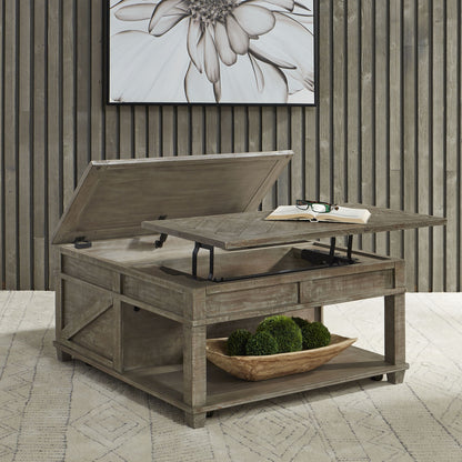 Parkland Falls - Square Lift Top Cocktail Table - Light Brown - Hornell Furniture Outlet
