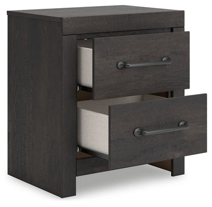 Hollivern - Dark Gray - Two Drawer Night Stand - Hornell Furniture Outlet