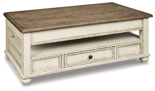 Realyn - Lift Top Cocktail Table - White / Brown - Hornell Furniture Outlet