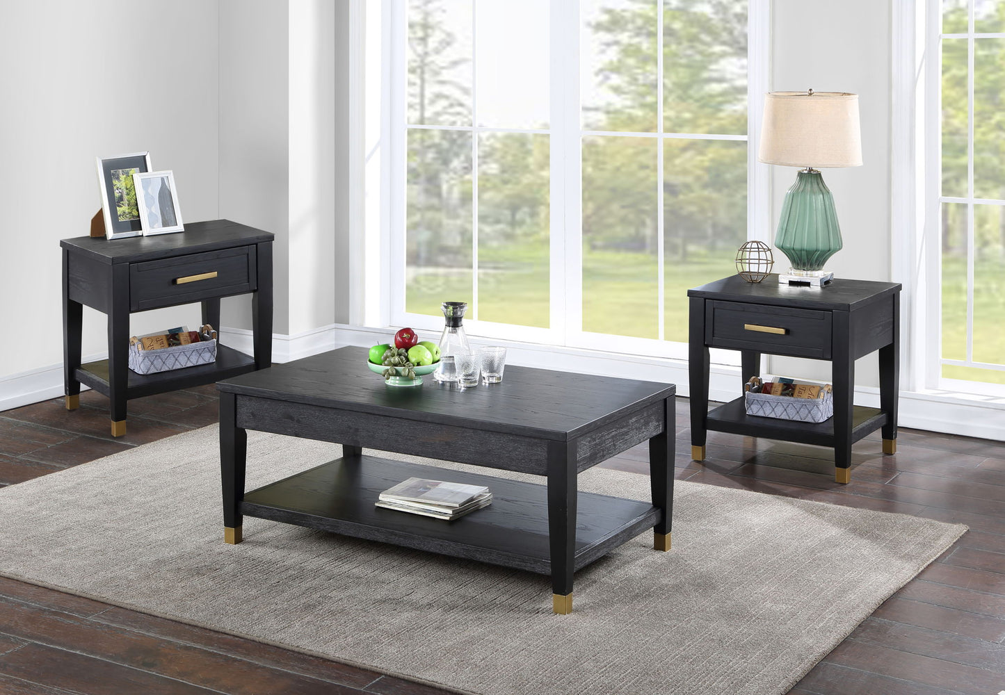 Yves - 3 Piece Occasional Table Set - Black - Hornell Furniture Outlet