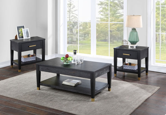 Yves - Cocktail & 2 End Table Set - Black - Hornell Furniture Outlet