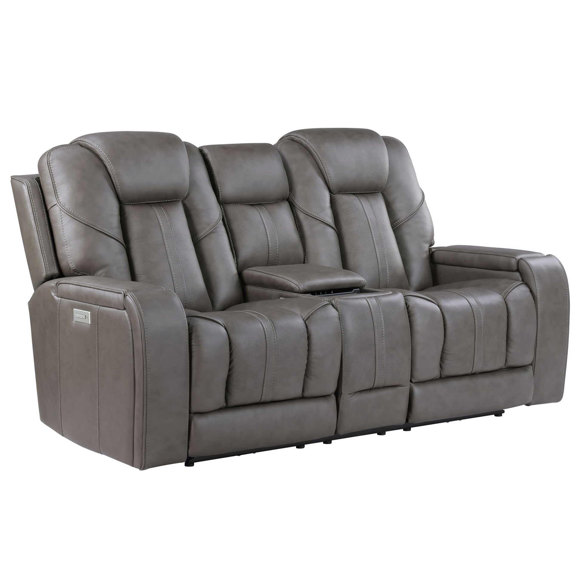 Daniel - 3 Piece Triple - Power Leather Reclining Set - Gray - Hornell Furniture Outlet