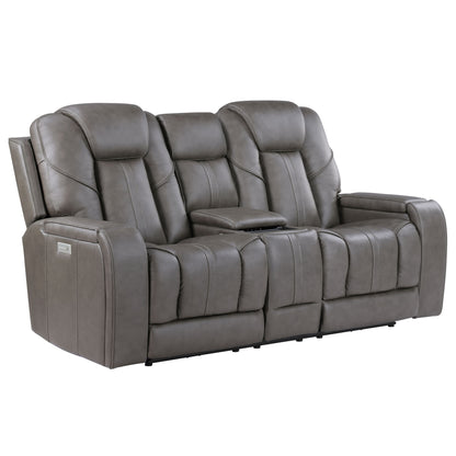Daniel - 3 Piece Triple - Power Leather Reclining Set - Gray - Hornell Furniture Outlet