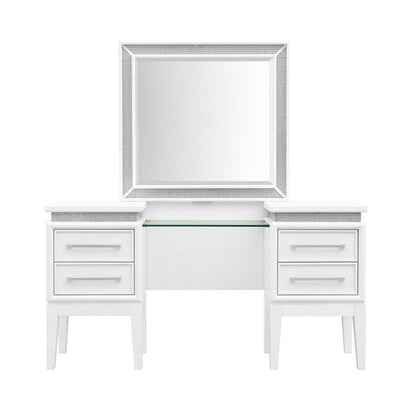 Reflections - Vanity Desk - Pearl White & Rhinestone - Hornell Furniture Outlet