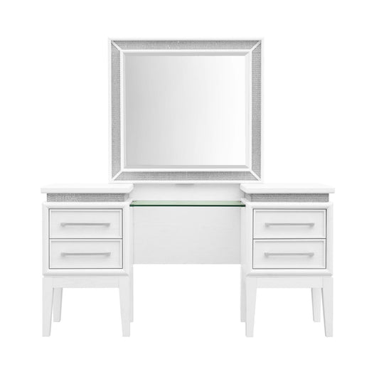 Reflections - Vanity Desk - Pearl White & Rhinestone - Hornell Furniture Outlet