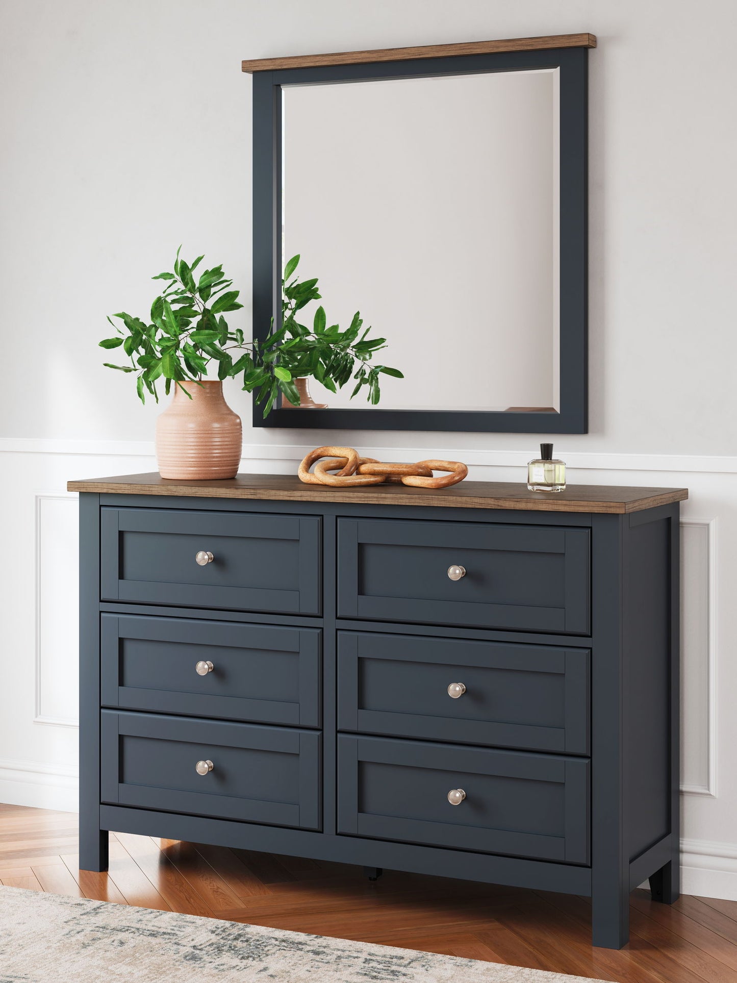 Landocken - Brown / Blue - Dresser and Mirror - Hornell Furniture Outlet