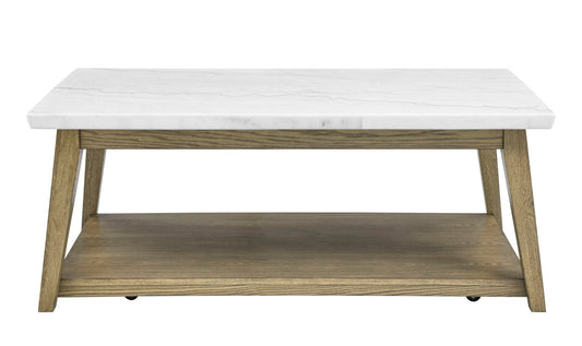 Vida - Marble Top Coffee Table With Casters - Brown - Hornell Furniture Outlet