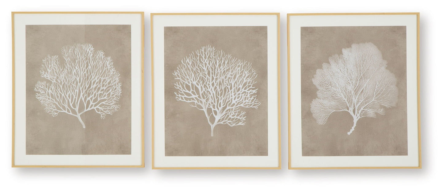 Hendridge - Taupe / White - Wall Art Set (Set of 3) - Hornell Furniture Outlet
