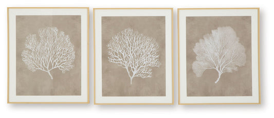 Hendridge - Taupe / White - Wall Art Set (Set of 3) - Hornell Furniture Outlet