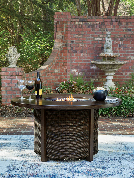 Monterey Point - Round Fire Pit Table - Dark Brown - Hornell Furniture Outlet