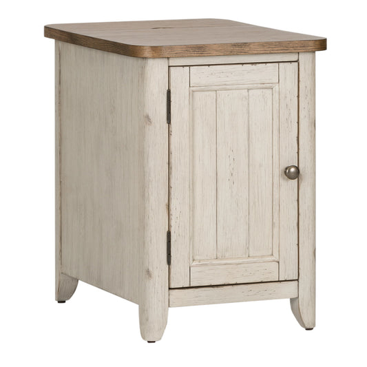 Farmhouse Reimagined - Door Chair Side Table With Charging Station - White - Hornell Furniture Outlet