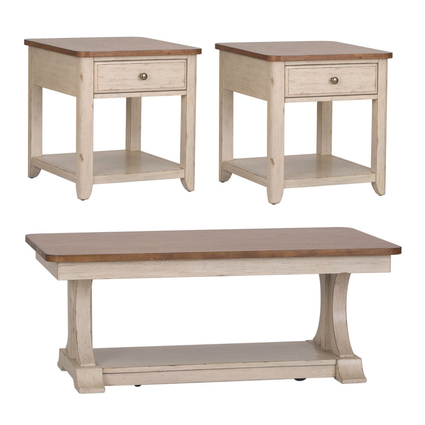 Farmhouse Reimagined - 3 Piece Table Set (1 Cocktail 2 End Tables) - White - Hornell Furniture Outlet