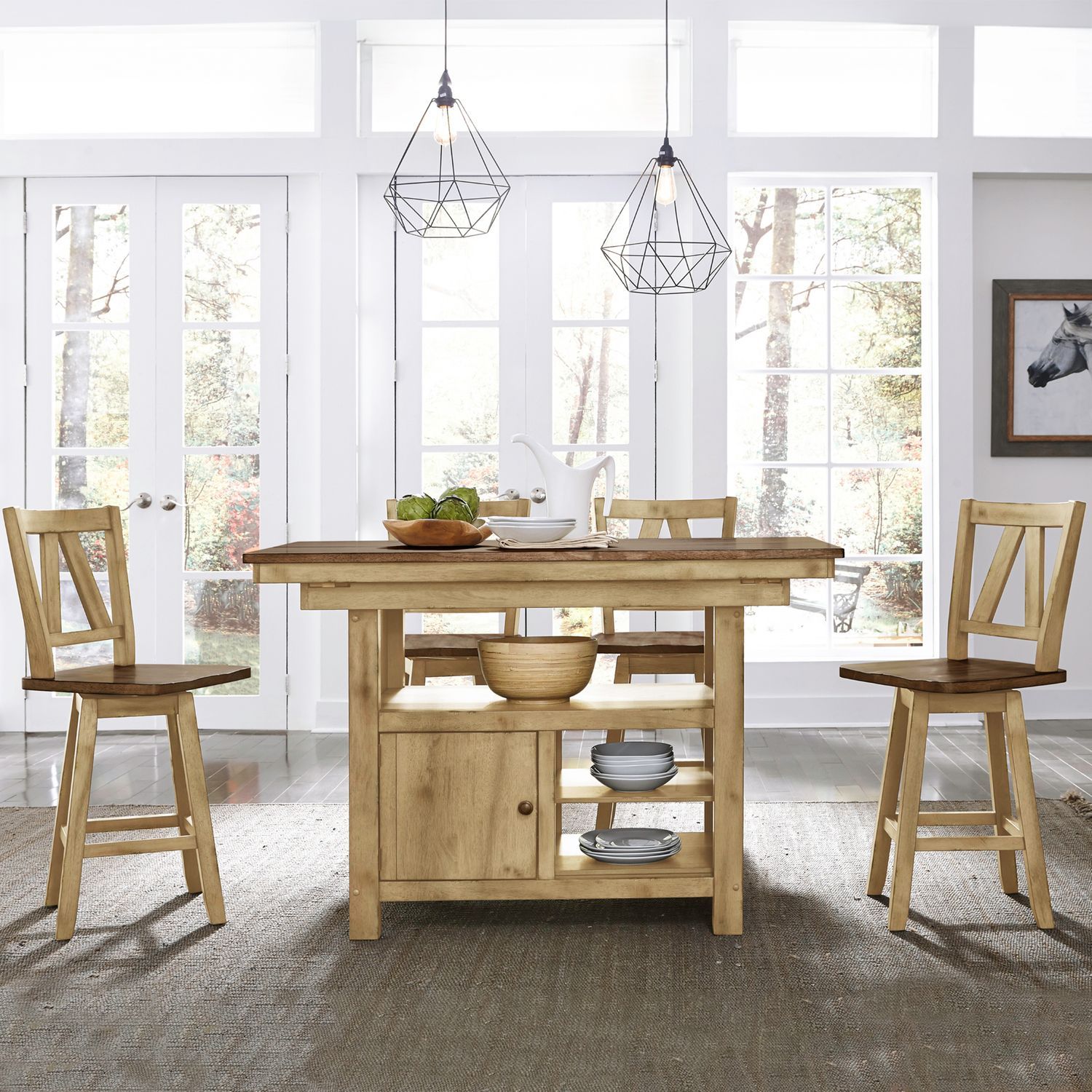 Lindsey Farm - 5 Piece Gathering Table Set - Brown / Dark Brown - Hornell Furniture Outlet