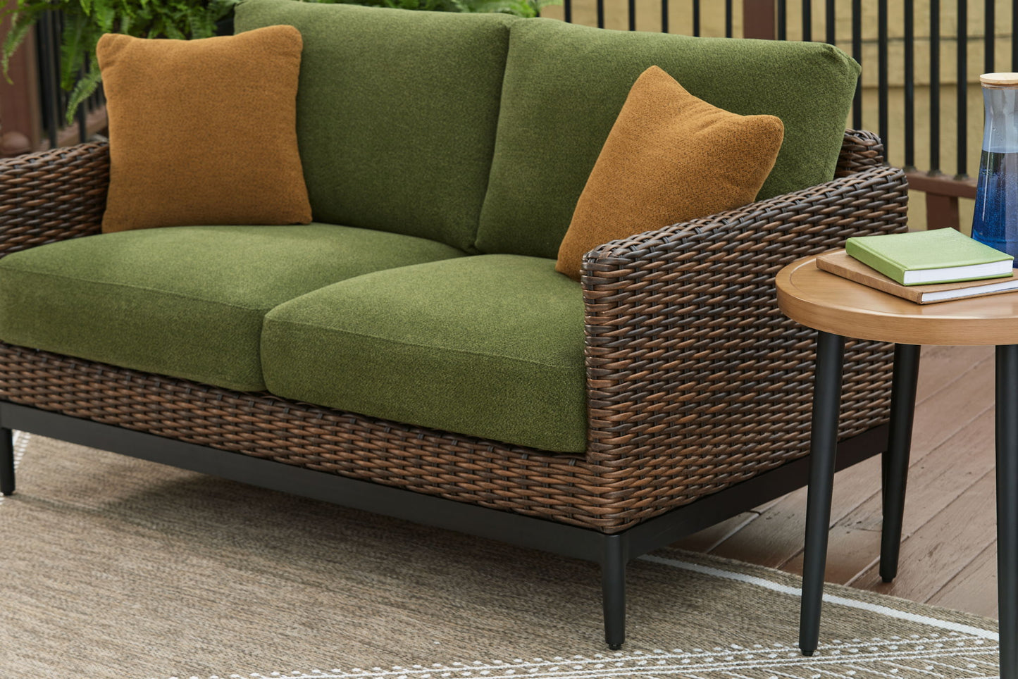 Horizon Hall - Brown / Green - Loveseat With Cushion - Hornell Furniture Outlet