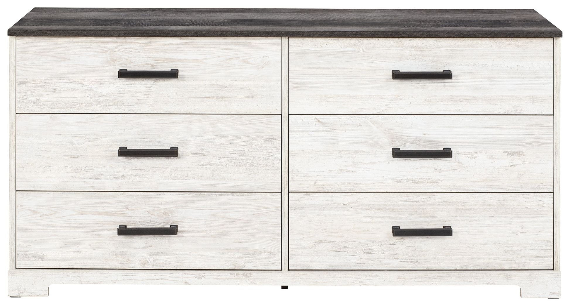Shawburn - White / Black / Gray - Six Drawer Dresser - Pewter - tone pulls - Hornell Furniture Outlet