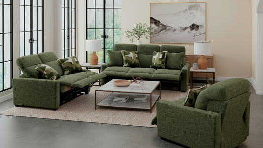 Ada - Power Adjustable Headrest Power Sofa With 3 Recliners - Moss - Hornell Furniture Outlet