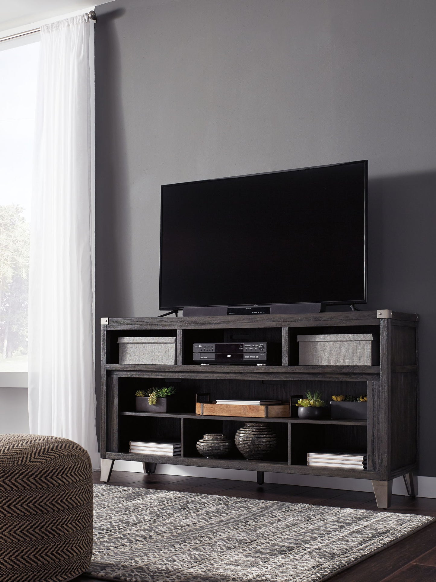 Todoe - LG TV Stand w/Fireplace Option - Gray - Hornell Furniture Outlet