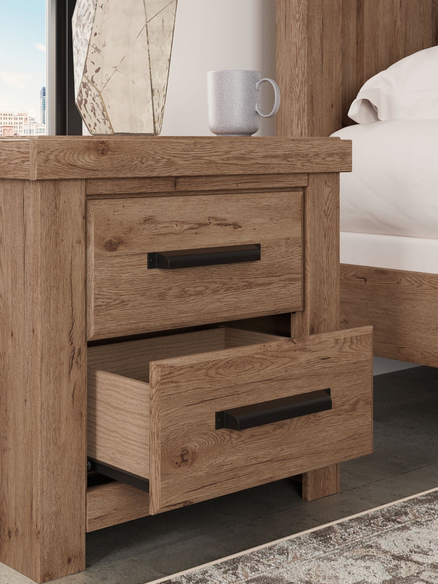 Oliandon - Two Drawer Night Stand - Light Brown - Hornell Furniture Outlet