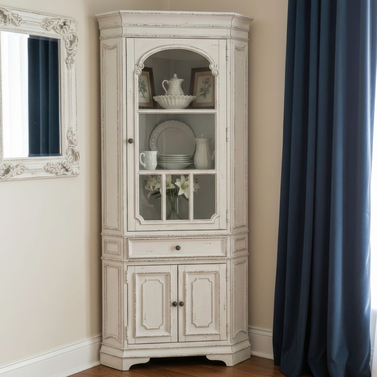 Magnolia Manor - Corner Cabinet - Antique White - Hornell Furniture Outlet