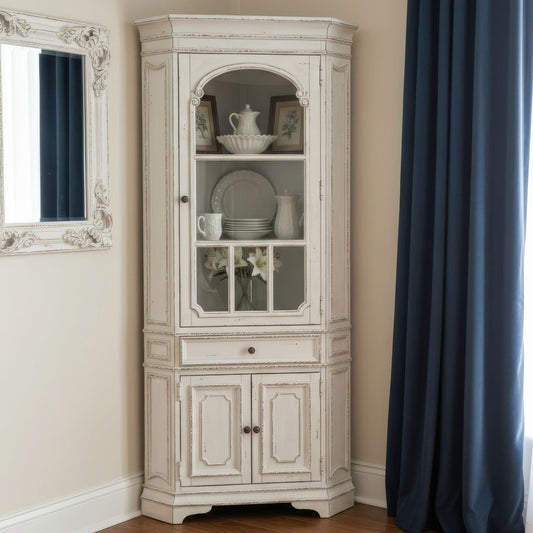 Magnolia Manor - Corner Cabinet - Antique White - Hornell Furniture Outlet