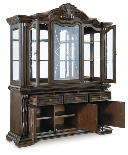 Maylee - 11 Pc. - Dining Extension Table, 4 Side Chairs, 2 Arm Chairs, Storage Bench, Buffet And Hutch - Dark Brown - Hornell Furniture Outlet