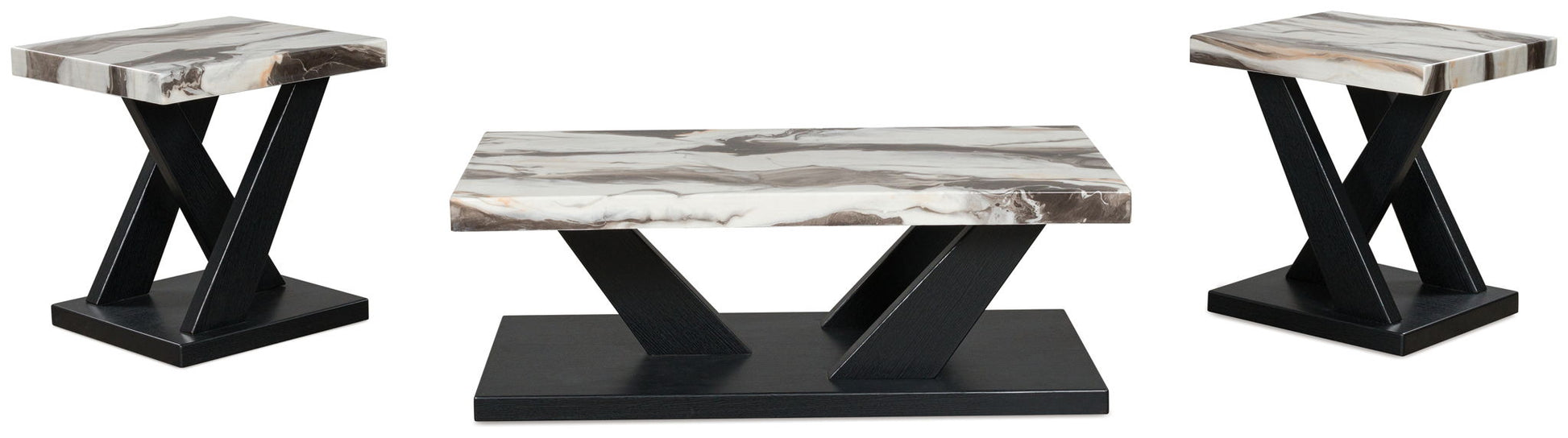 Cendill - Dark Brown / White / Black - Occasional Table Set (Set of 3) - Hornell Furniture Outlet