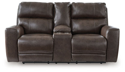 Crossplex - Smoke - Power Recline Loveseat / Console / Adjustable Headrest - Hornell Furniture Outlet