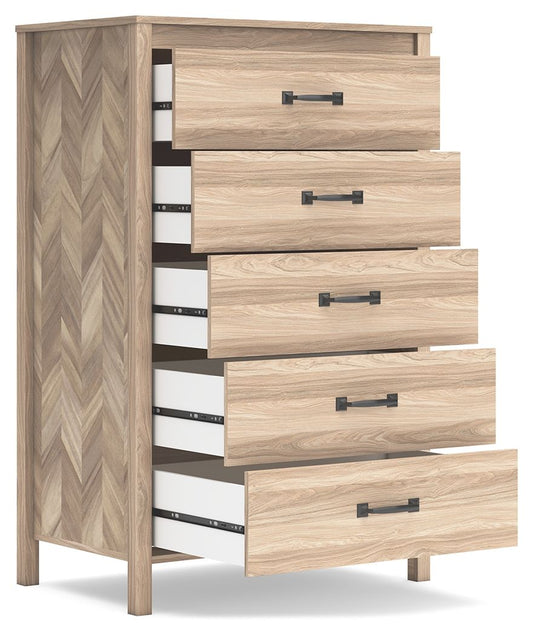 Battelle - Tan - Five Drawer Chest - Hornell Furniture Outlet