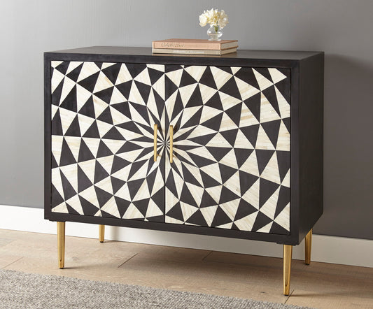 Benzara - 2 Door Bone Inlay Cabinet - Black - Hornell Furniture Outlet