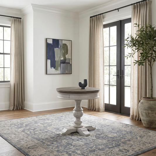 Heartland - Round Pedestal Chair Side Table - Antique White / Tobacco Tops