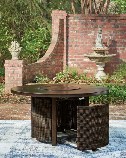 Monterey Point - Round Fire Pit Table - Dark Brown - Hornell Furniture Outlet