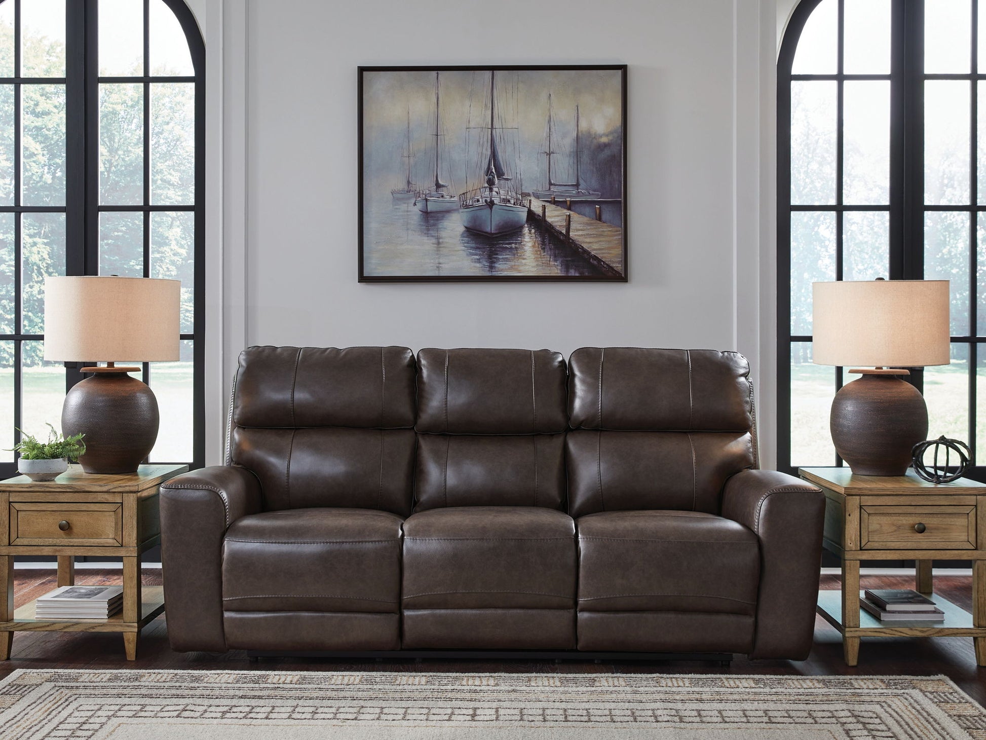 Crossplex - Smoke - Power Recline Sofa With Adjustable Headrest - Hornell Furniture Outlet