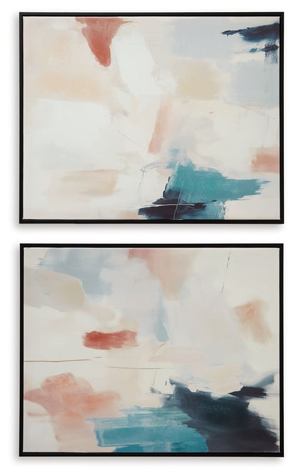 Caldish - Blue / White / Pink - Wall Art Set (Set of 2) - Hornell Furniture Outlet