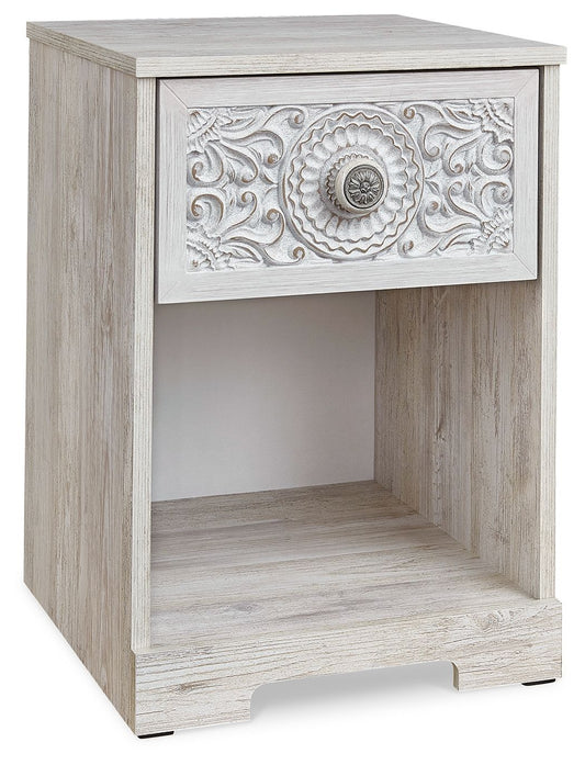Paxberry - One Drawer Night Stand - Open Cubby - Whitewash - Hornell Furniture Outlet
