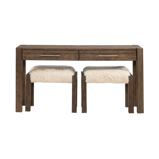 Broadmore - 3 Piece Table Set (1 Console Table 2 Console Stools) - Brown - Hornell Furniture Outlet