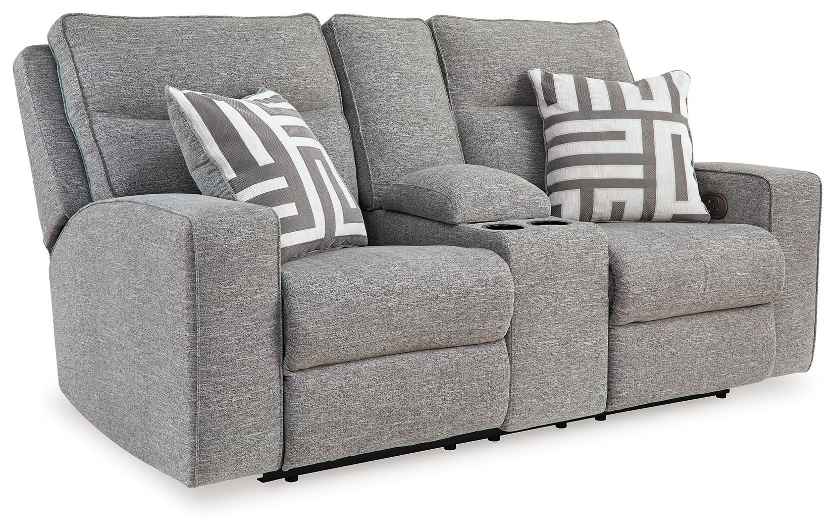 Biscoe - Pewter - Power Reclining Loveseat With Console /Adj Headrest - Hornell Furniture Outlet