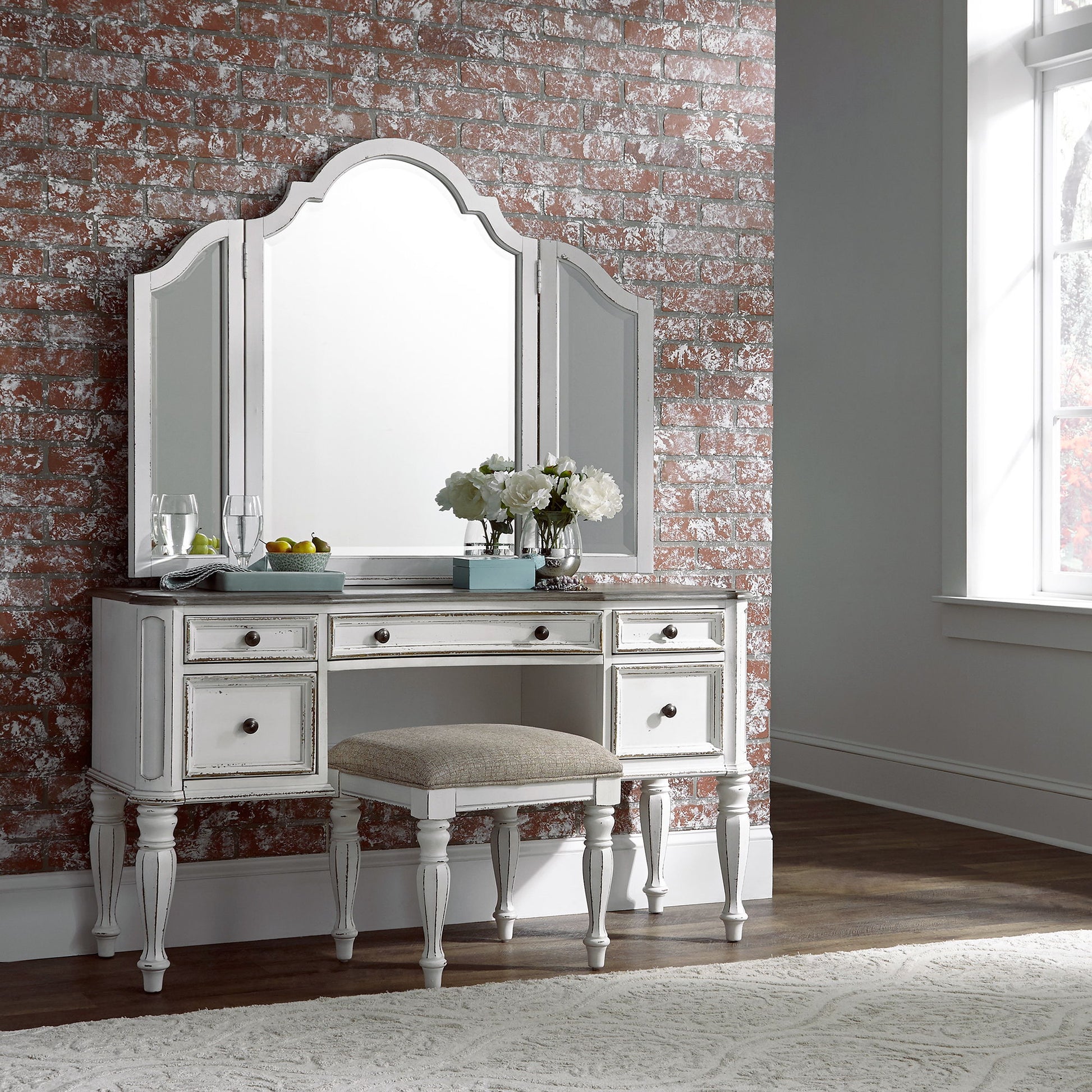 Magnolia Manor - Vanity Stool - White - Hornell Furniture Outlet