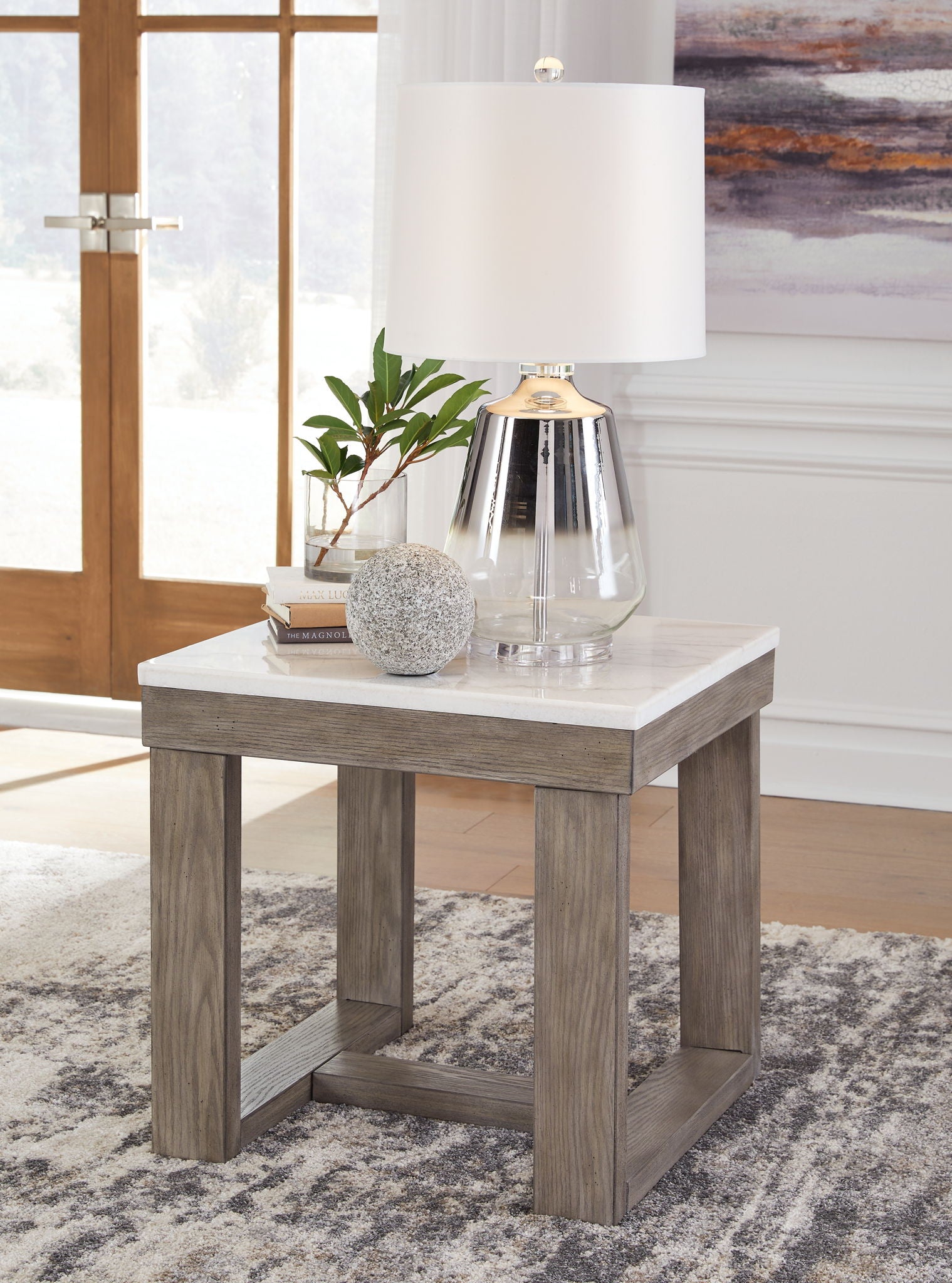 Loyaska - Brown / Ivory - Square End Table - Hornell Furniture Outlet