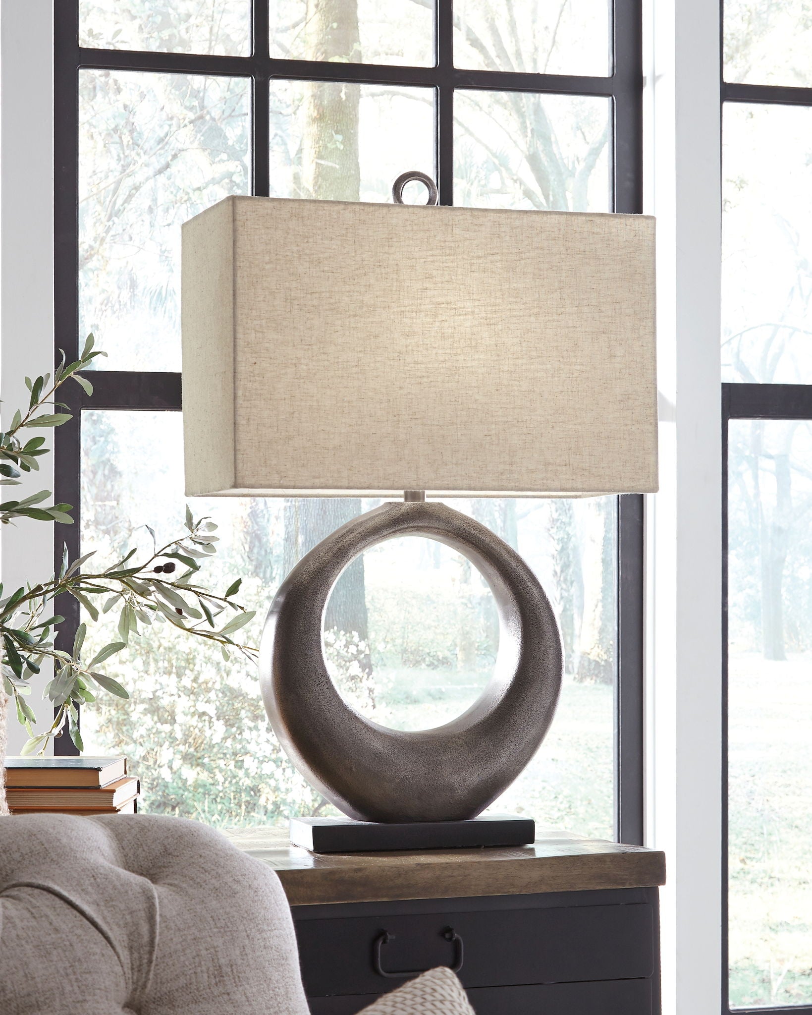Saria - Metal Table Lamp - Antique Silver Finish - Hornell Furniture Outlet