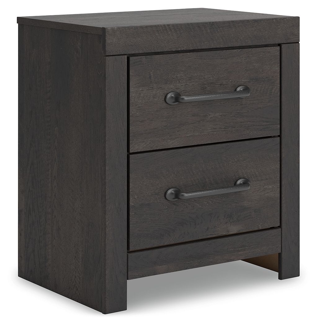 Hollivern - Dark Gray - Two Drawer Night Stand - Hornell Furniture Outlet