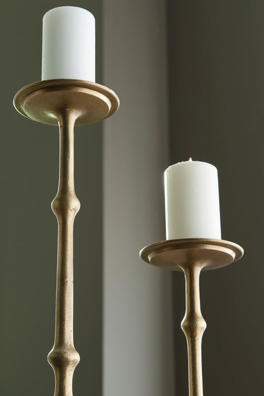 Larwick - Antique Brass Finish - Candle Holder Set (Set of 2) - Hornell Furniture Outlet