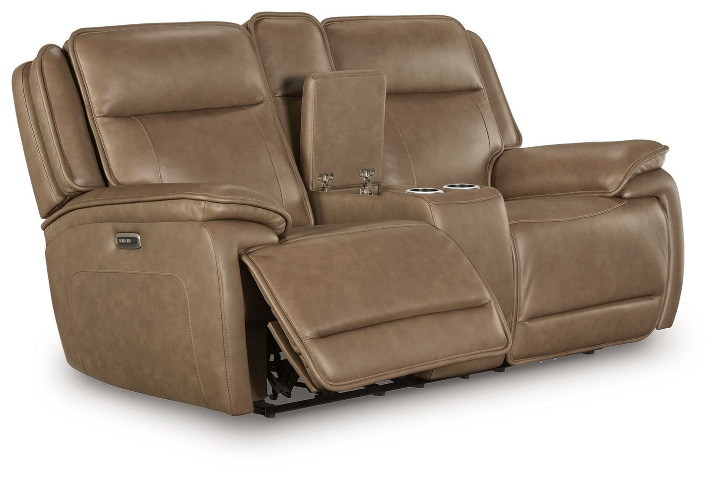 Glencroft - Power Reclining Loveseat With Console / Adjustable Headrest - Sahara - Hornell Furniture Outlet
