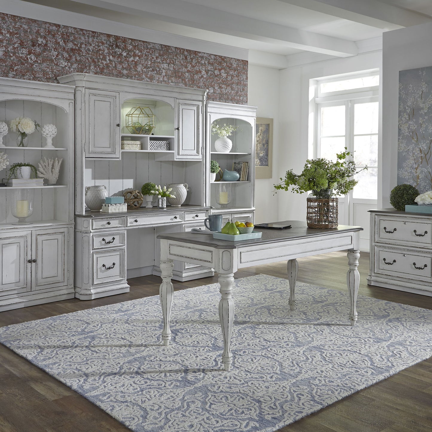 Magnolia Manor - Credenza & Hutch - White & Brown - Hornell Furniture Outlet