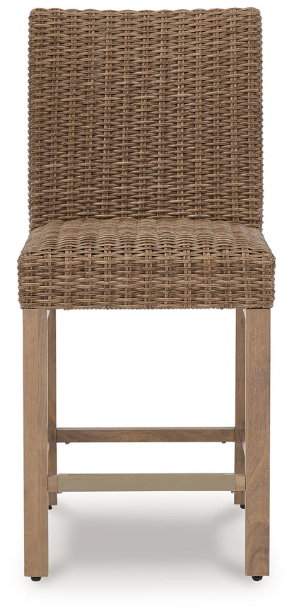 Walton Bridge - 5 Pc. - Square Bar Table W/Fire Pit, 4 Barstools - Driftwood - Hornell Furniture Outlet