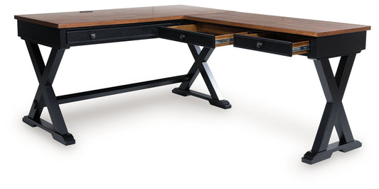 Wildenauer - Brown / Black - 4 Pc. - Home Office Desk And Return, Swivel Desk Chair, Bookcase - Hornell Furniture Outlet