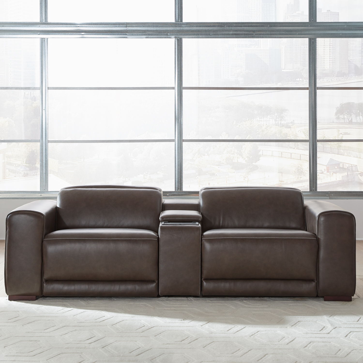 Deacon - 3 Piece Loveseat With Console - Boston Charcoal Leather - Hornell Furniture Outlet
