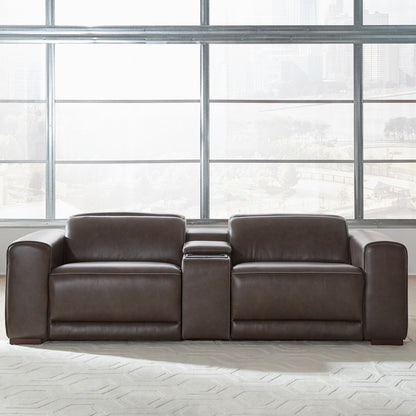 Deacon - 3 Piece Loveseat With Console - Boston Charcoal Leather - Hornell Furniture Outlet